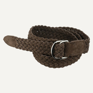 Brown Suede Woven D-Ring Belt