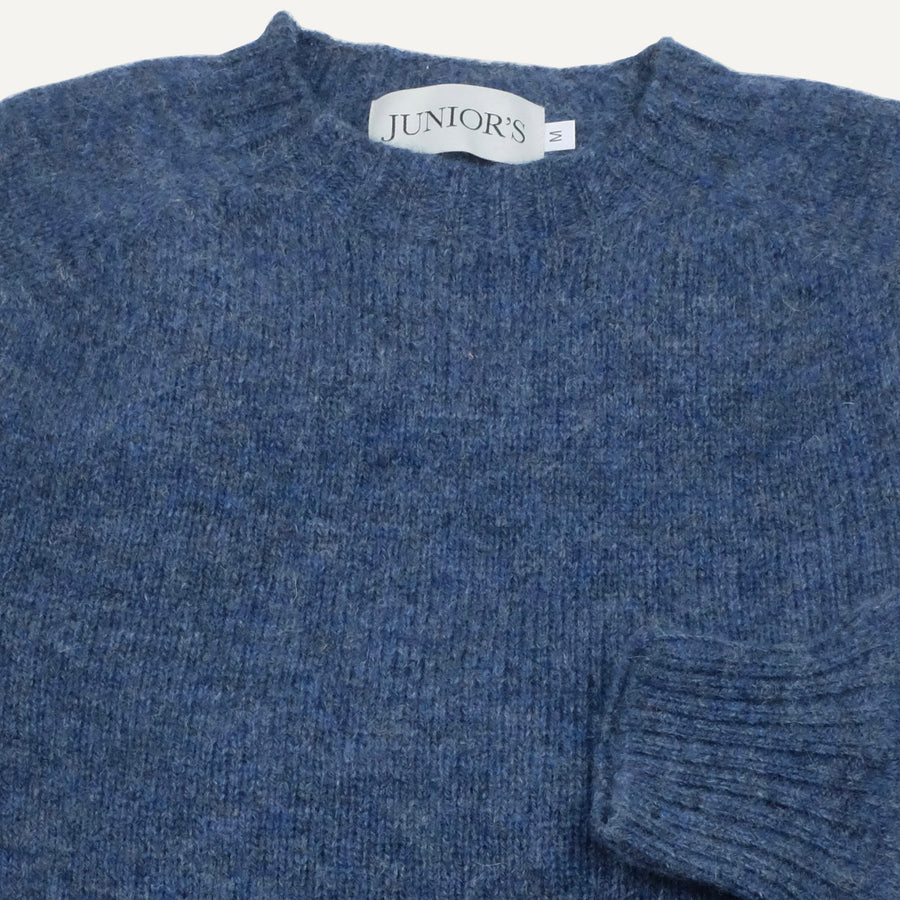 Blue Denim Scottish Shetland Crewneck Sweater