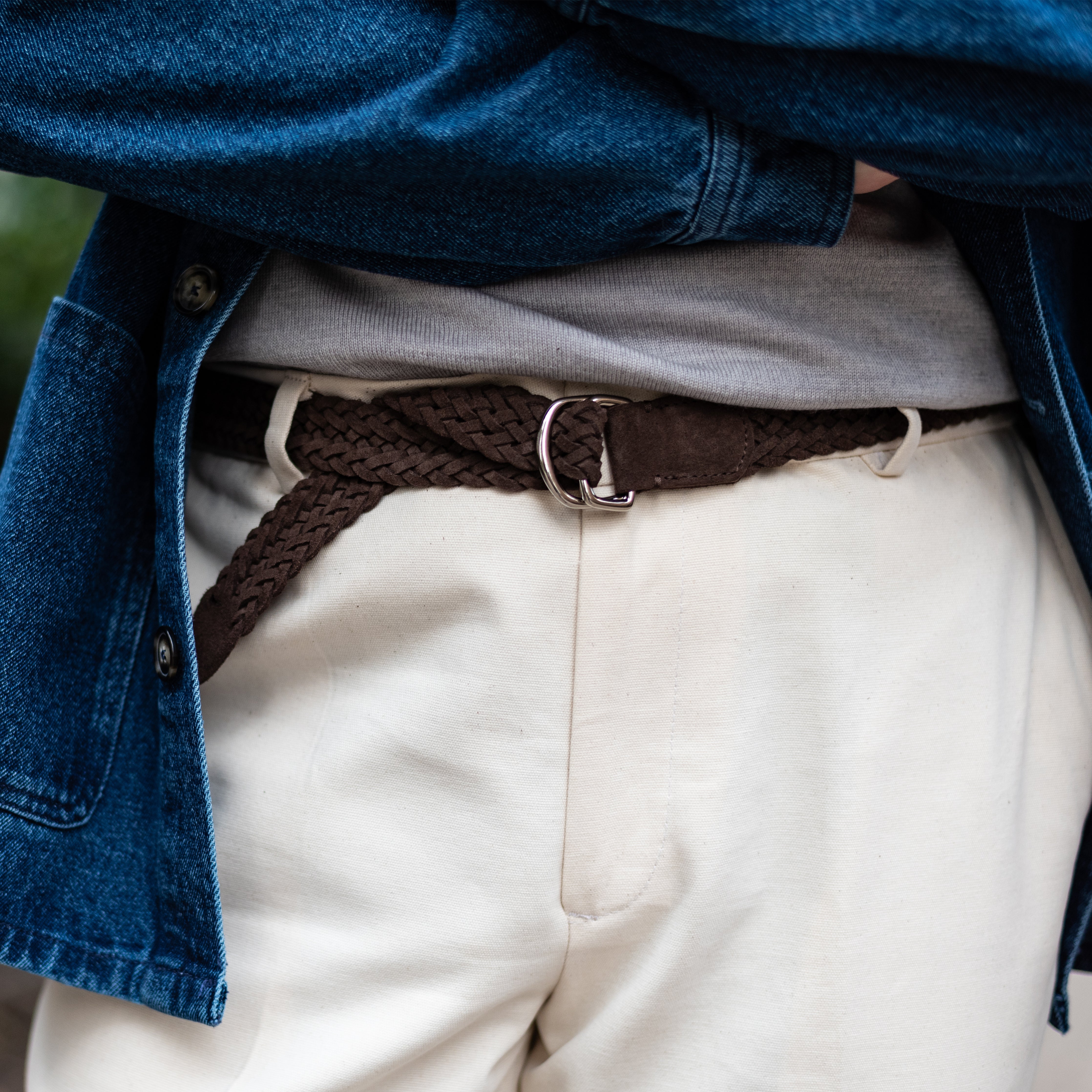 Brown Suede Woven D-Ring Belt