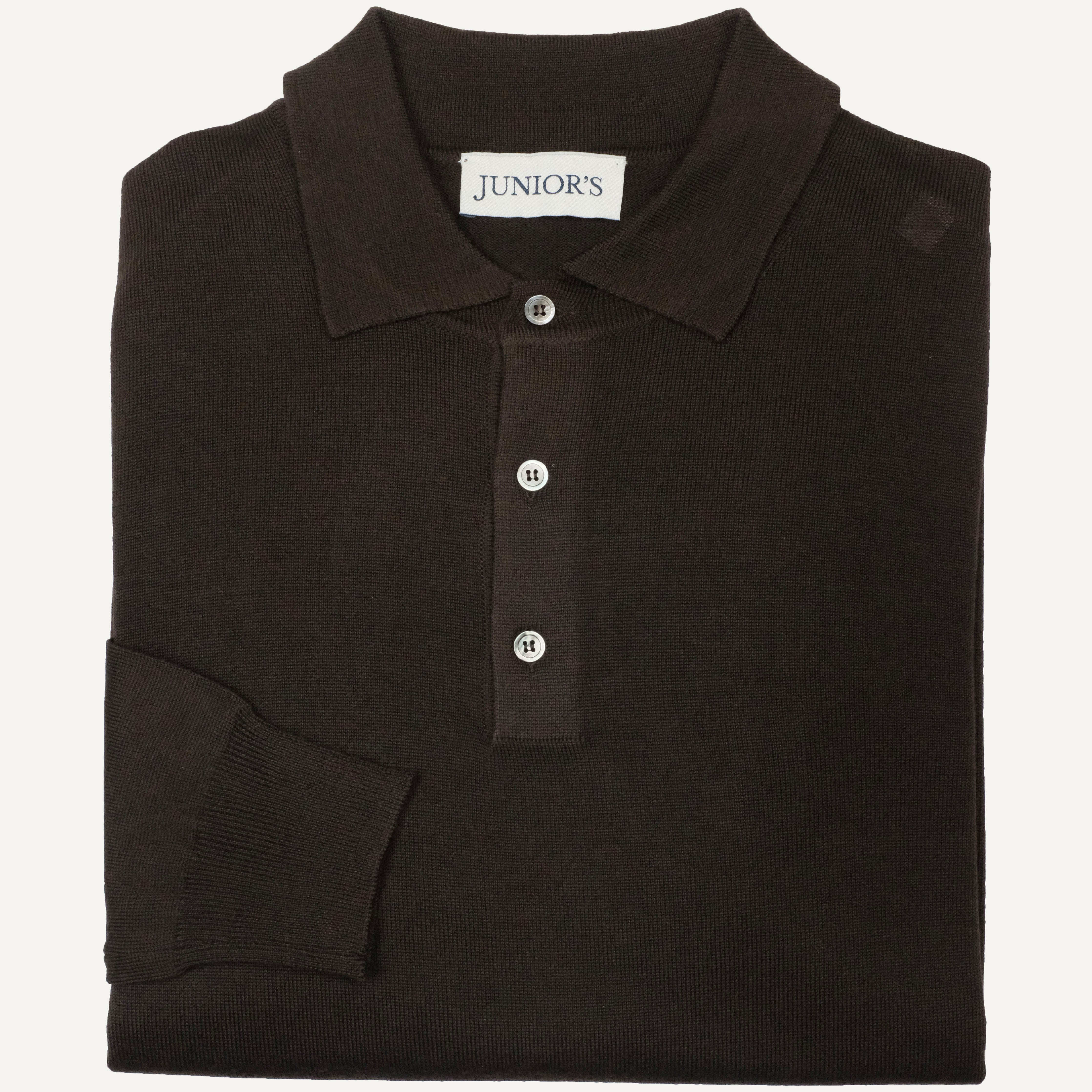 Brown Merino Long Sleeve Polo
