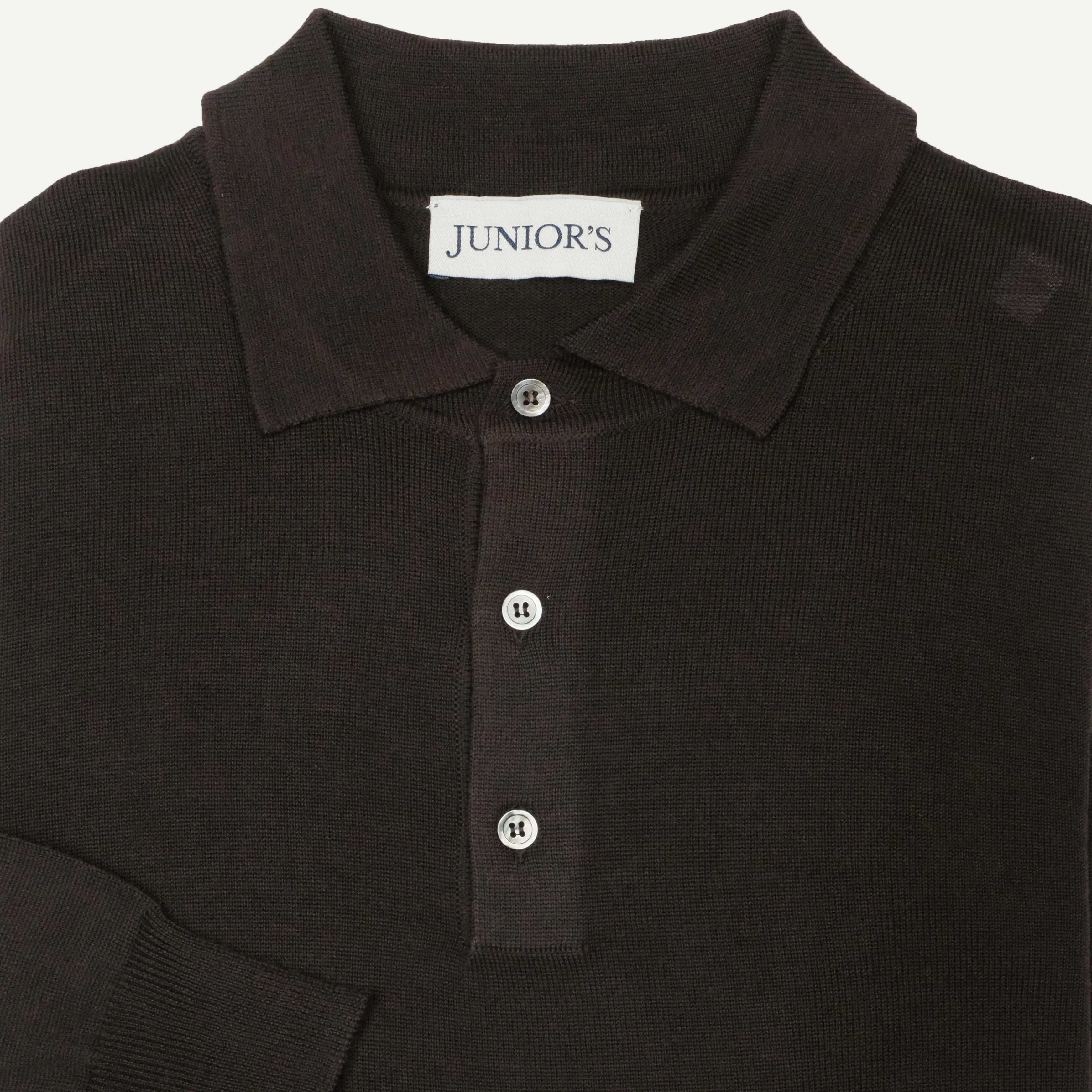 Brown Merino Long Sleeve Polo