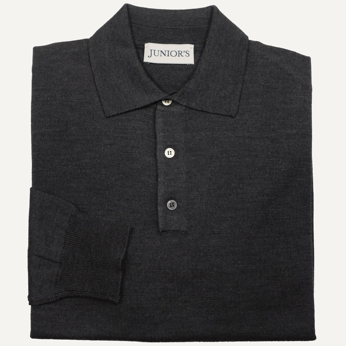 Charcoal Merino Long Sleeve Polo
