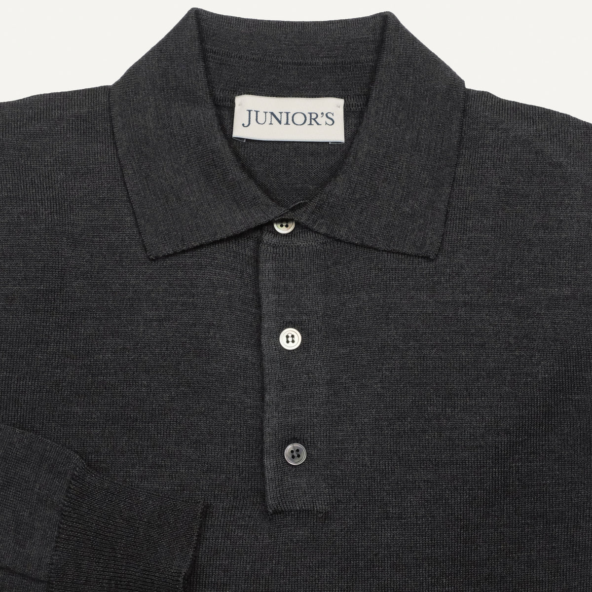 Charcoal Merino Long Sleeve Polo