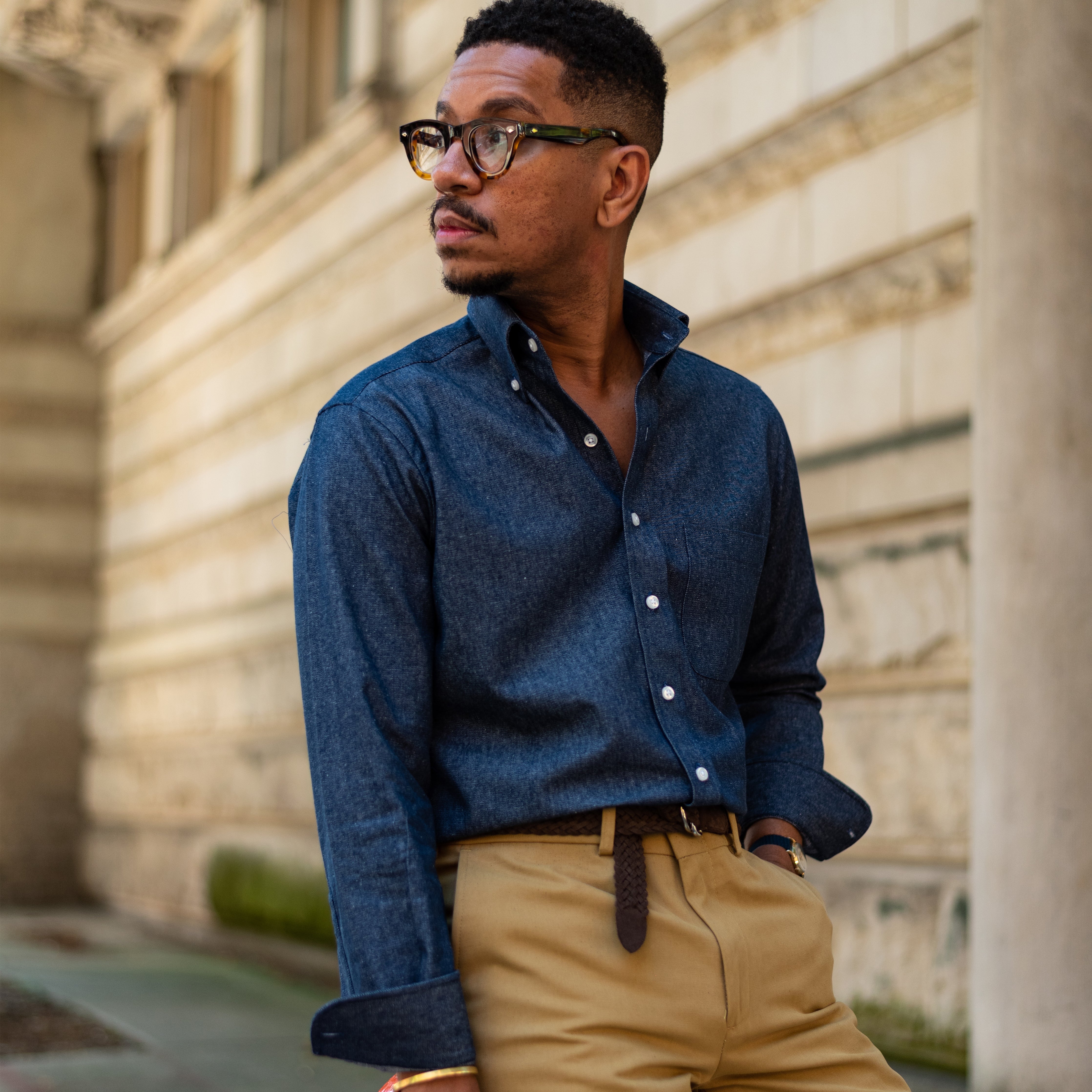 Navy Denim Button-Down Sport Shirt