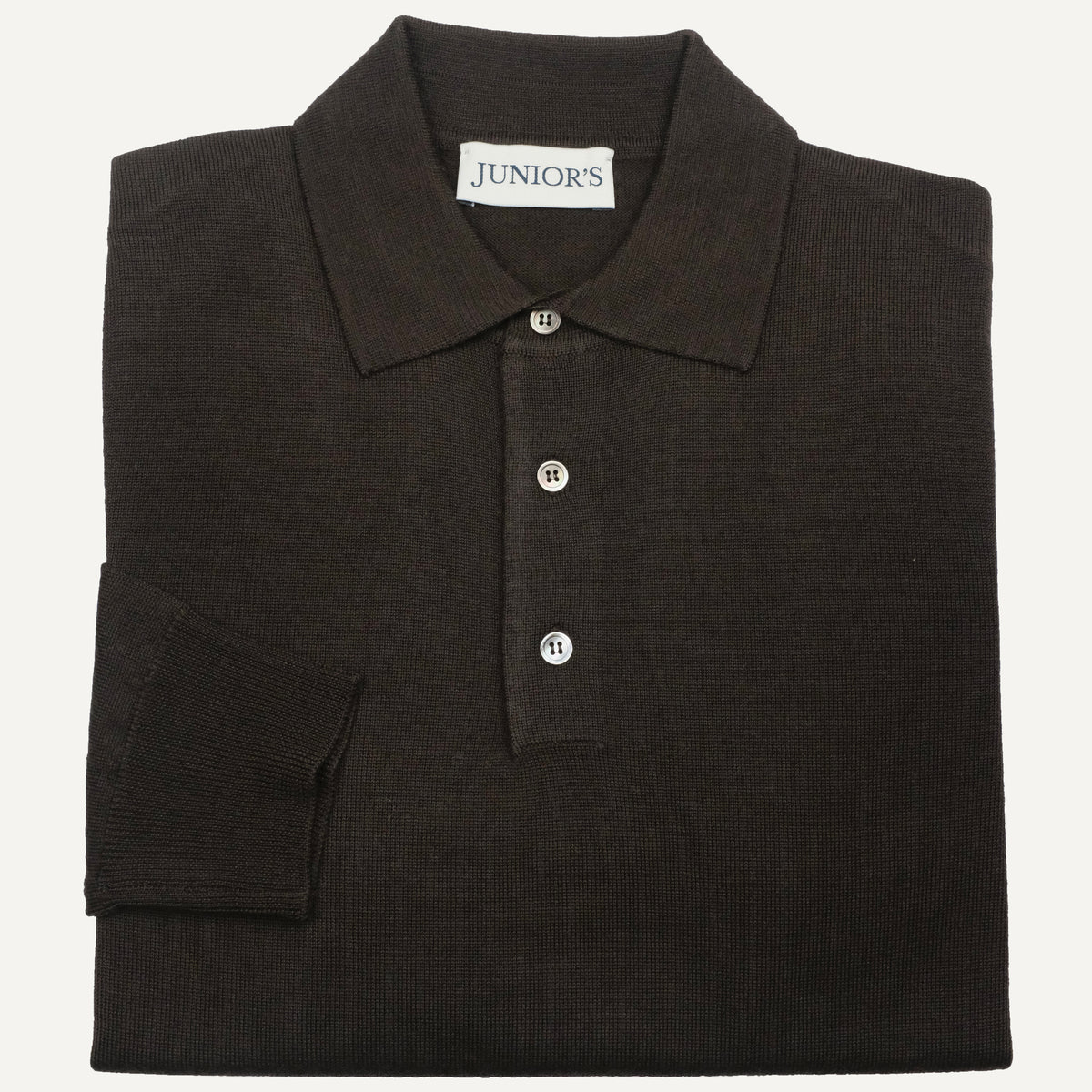 Dark Brown Merino Long Sleeve Polo