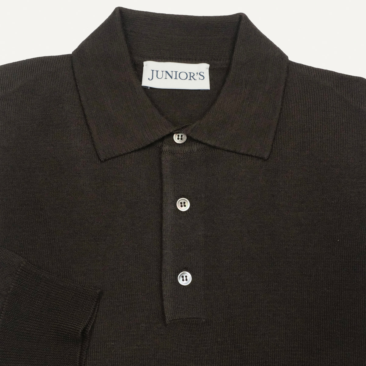 Dark Brown Merino Long Sleeve Polo
