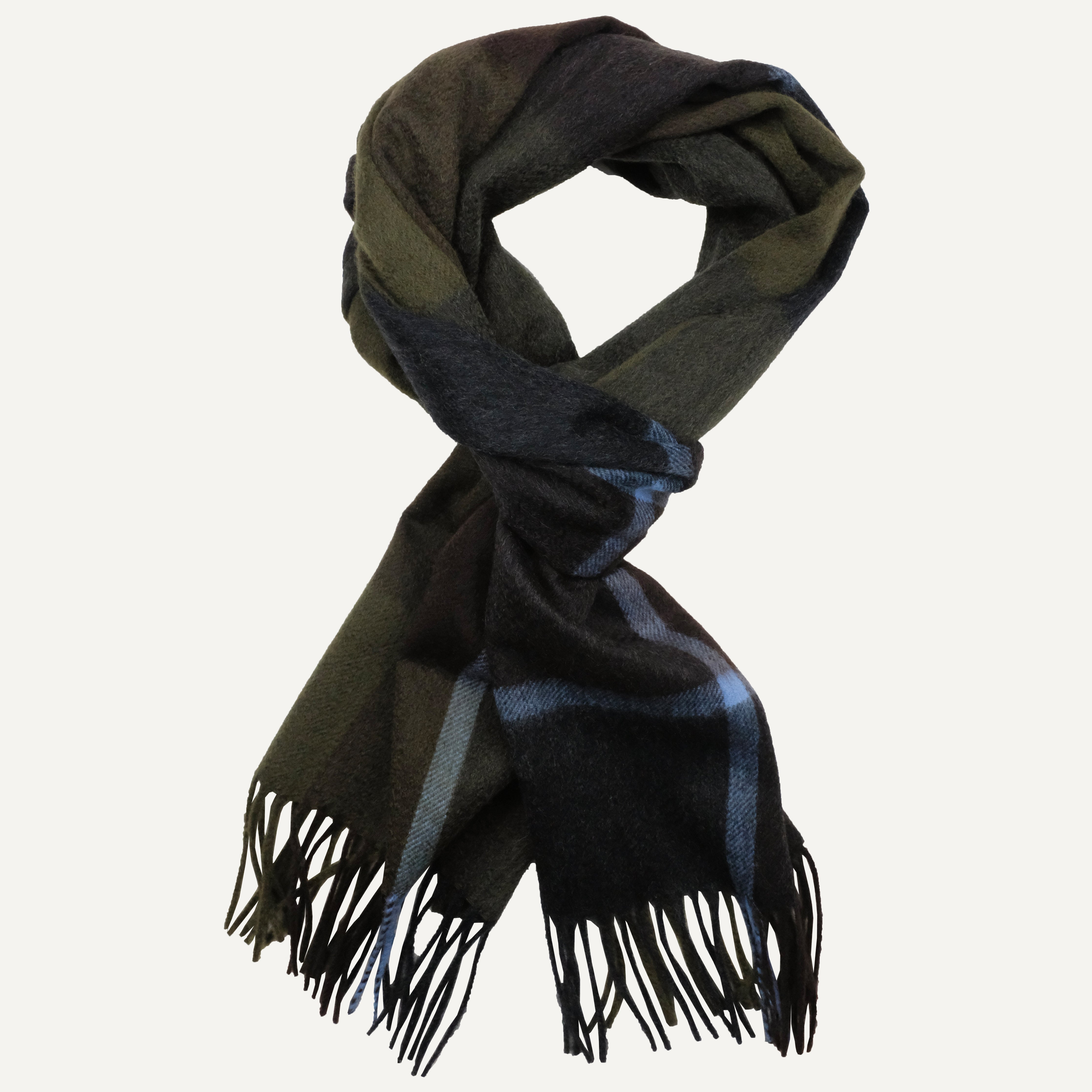 Dark Olive & Brown Plaid Cashmere Scarf