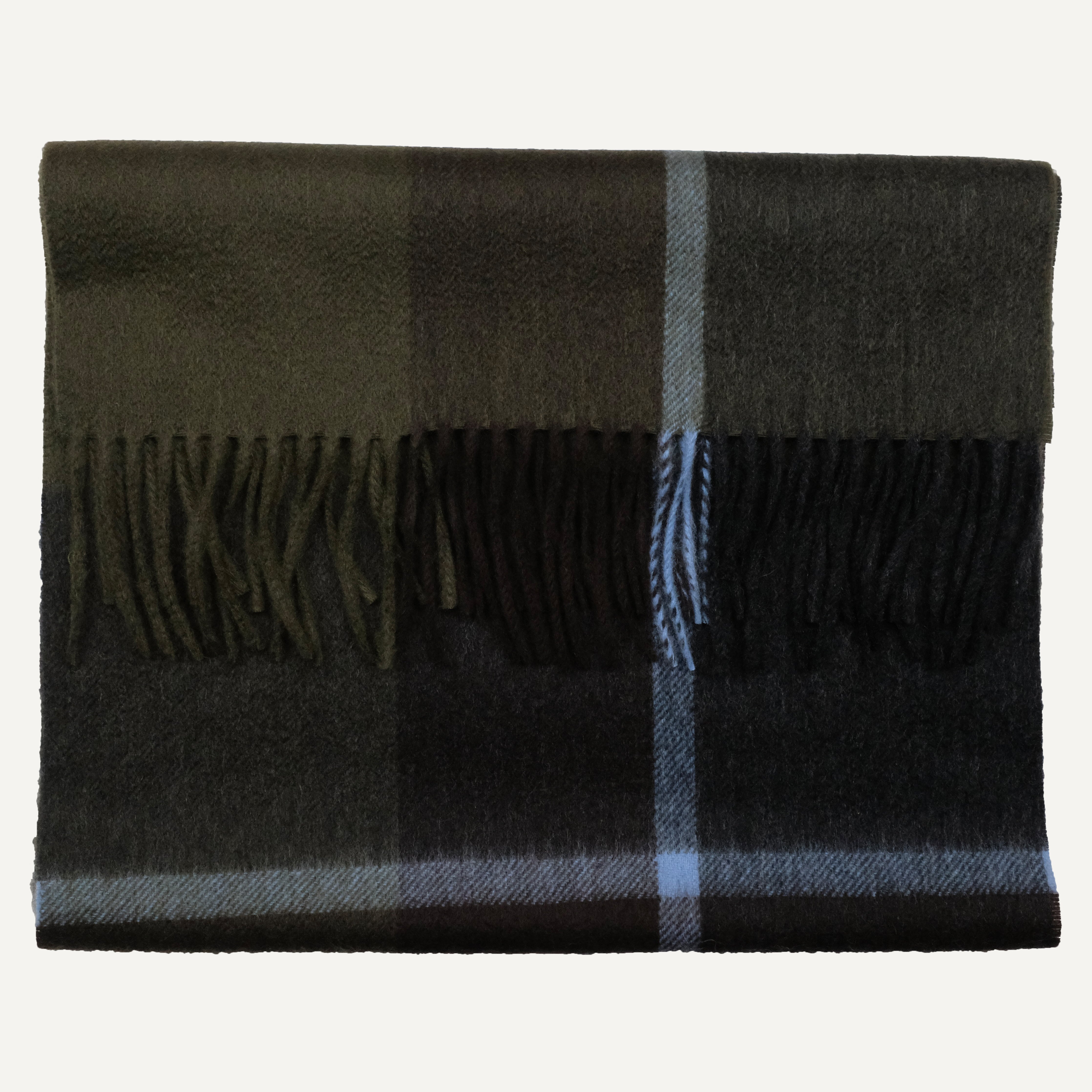 Dark Olive & Brown Plaid Cashmere Scarf