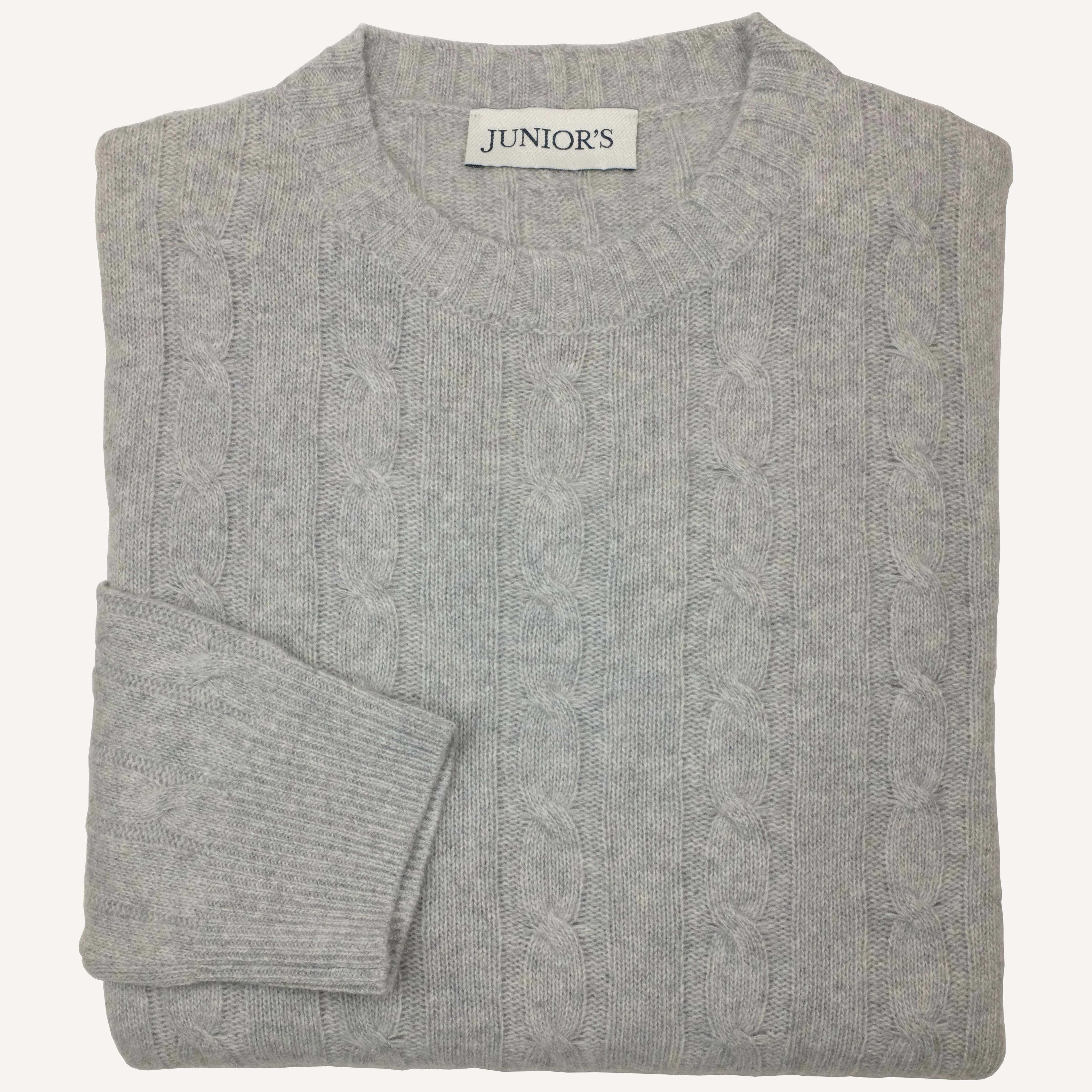 Grey Wool & Cashmere Cable Crewneck Sweater