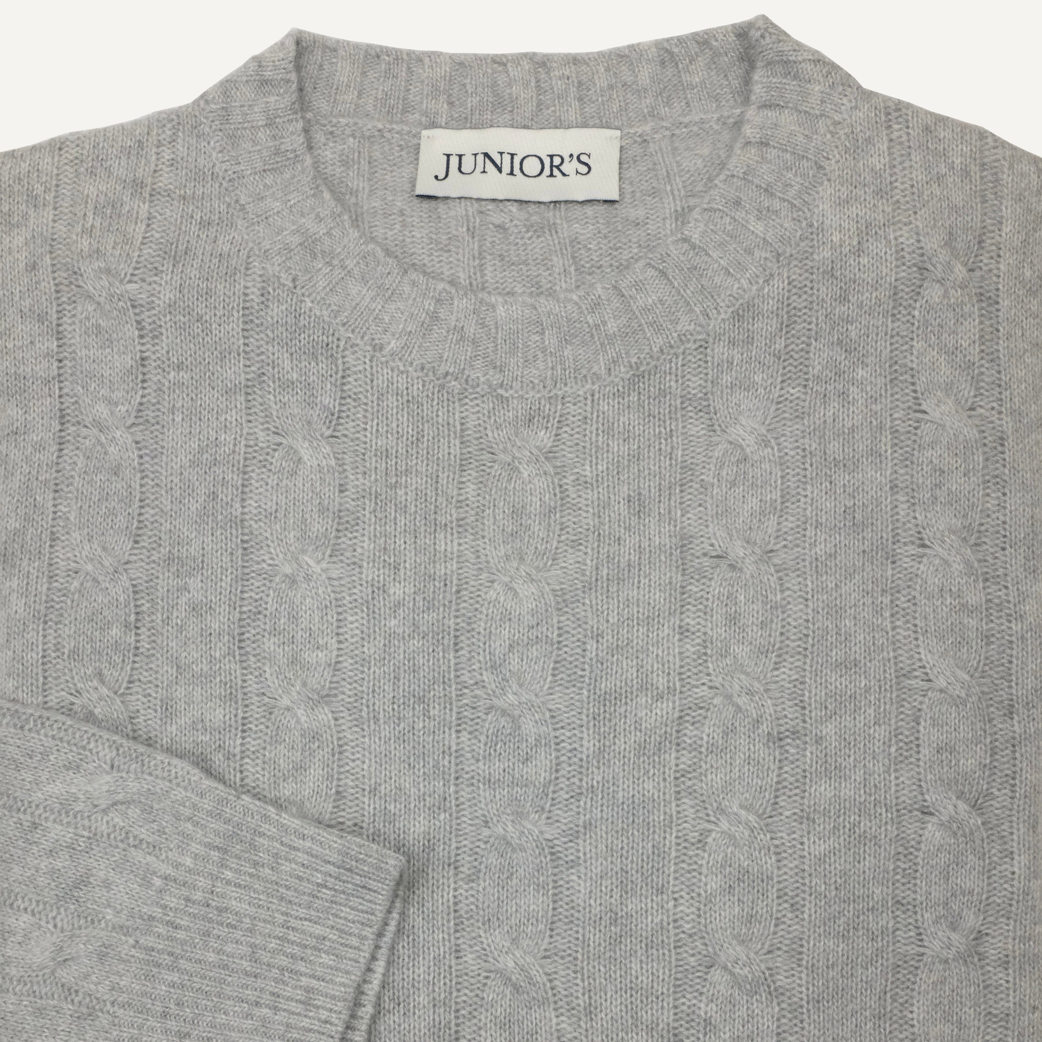 Grey Wool & Cashmere Cable Crewneck Sweater