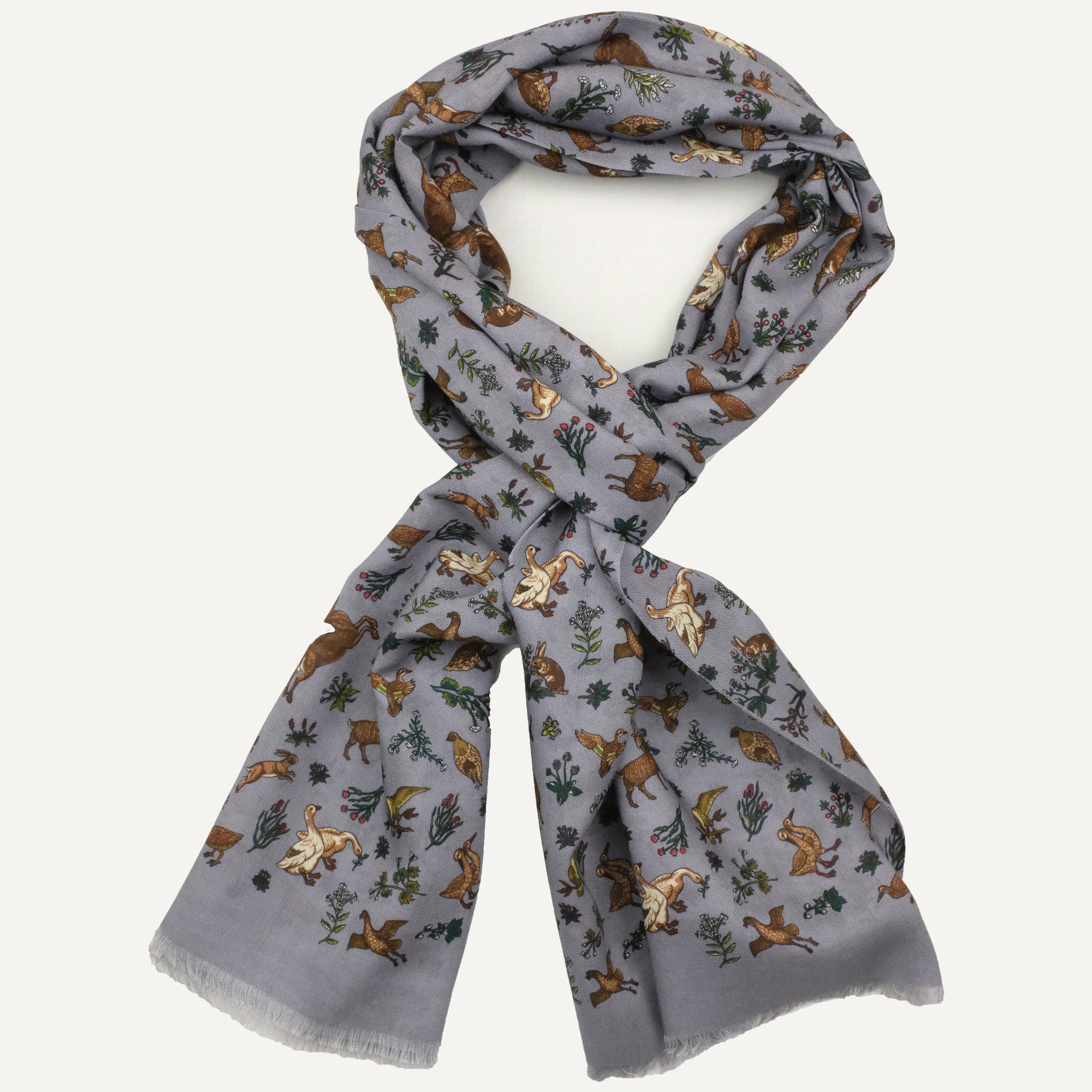 Grey Fowl Print Scarf