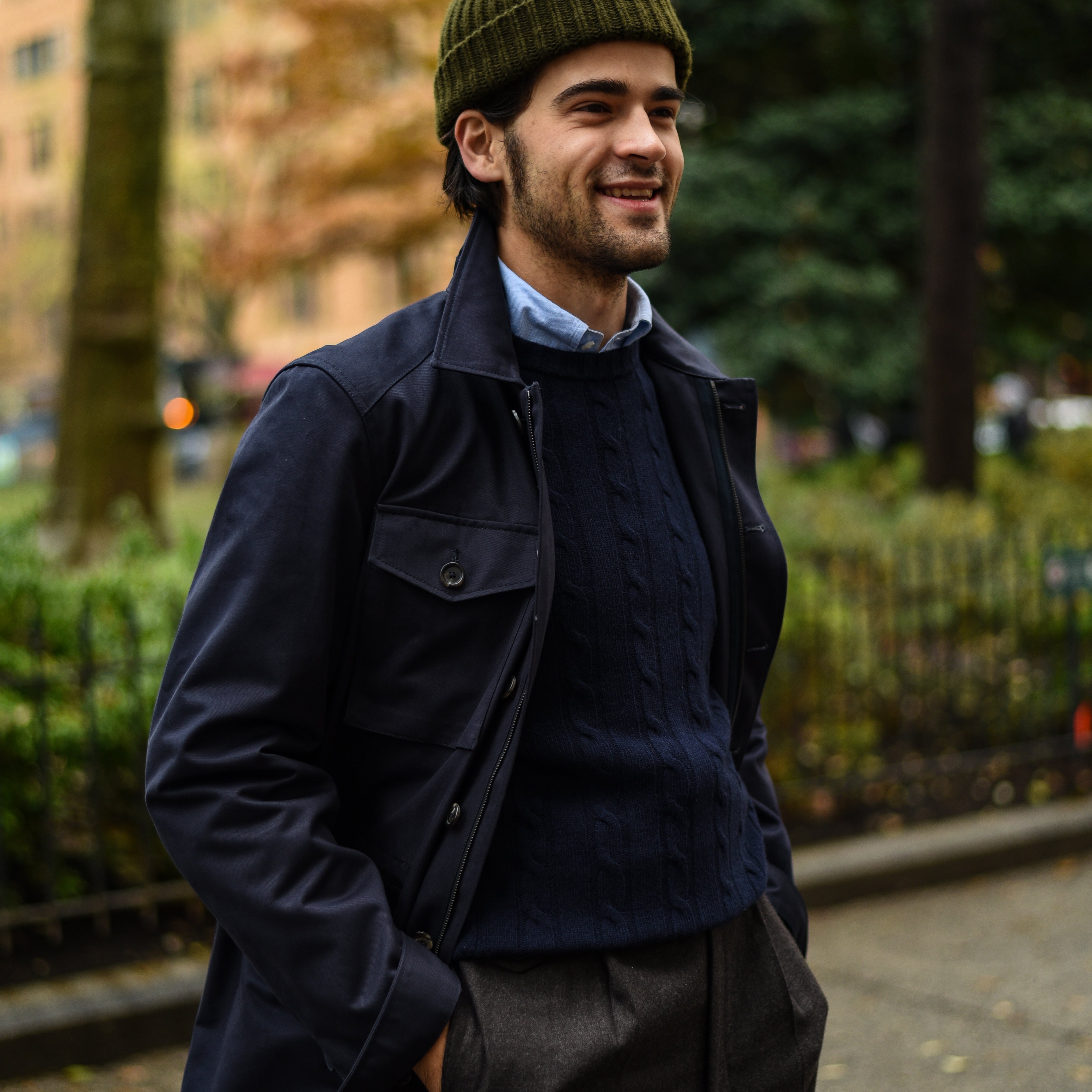 Navy Wool & Cashmere Cable Crewneck Sweater