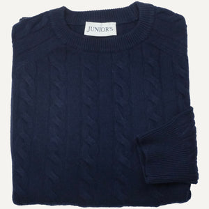 Navy Wool & Cashmere Cable Crewneck Sweater