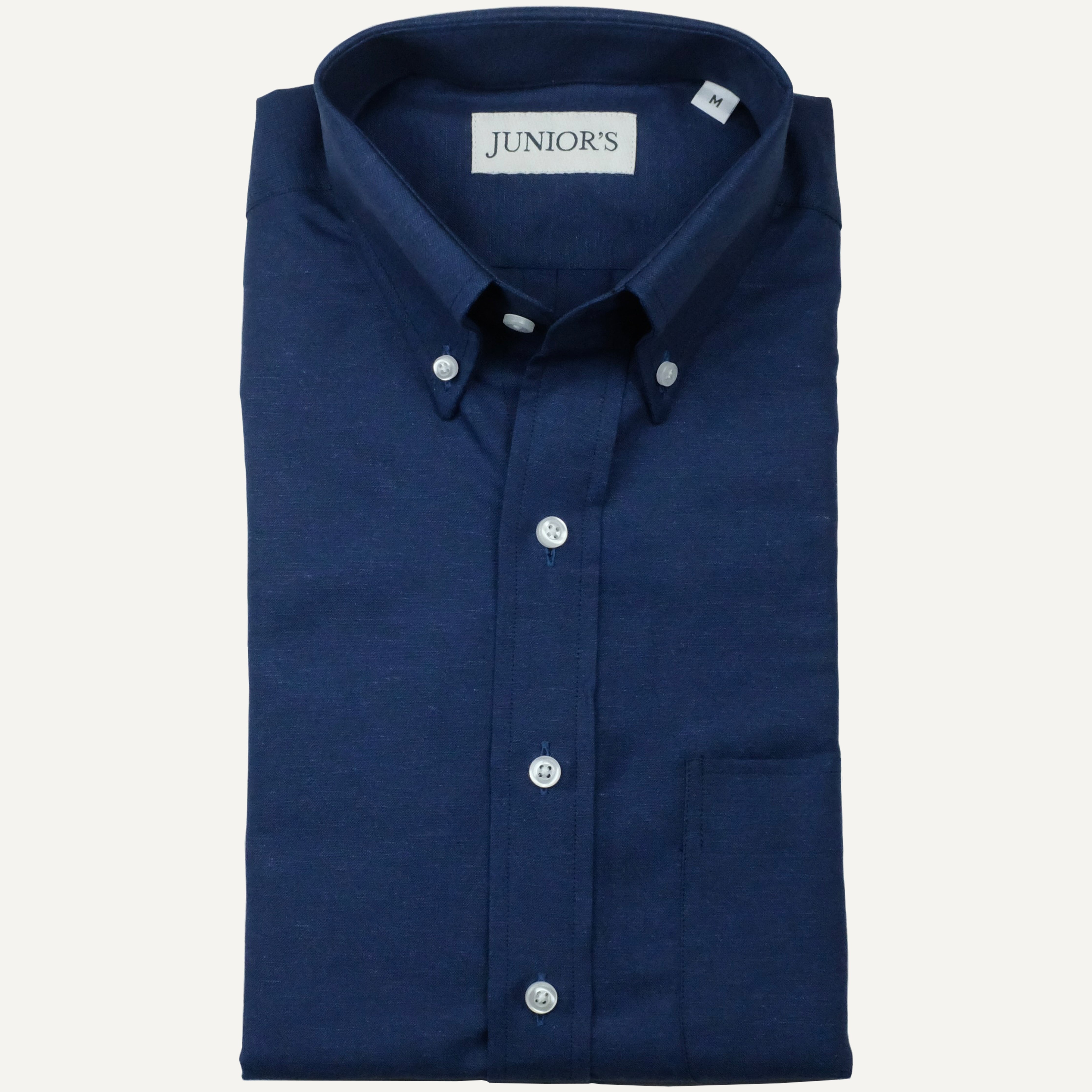 Navy Cotton & Linen Button-Down Sport Shirt