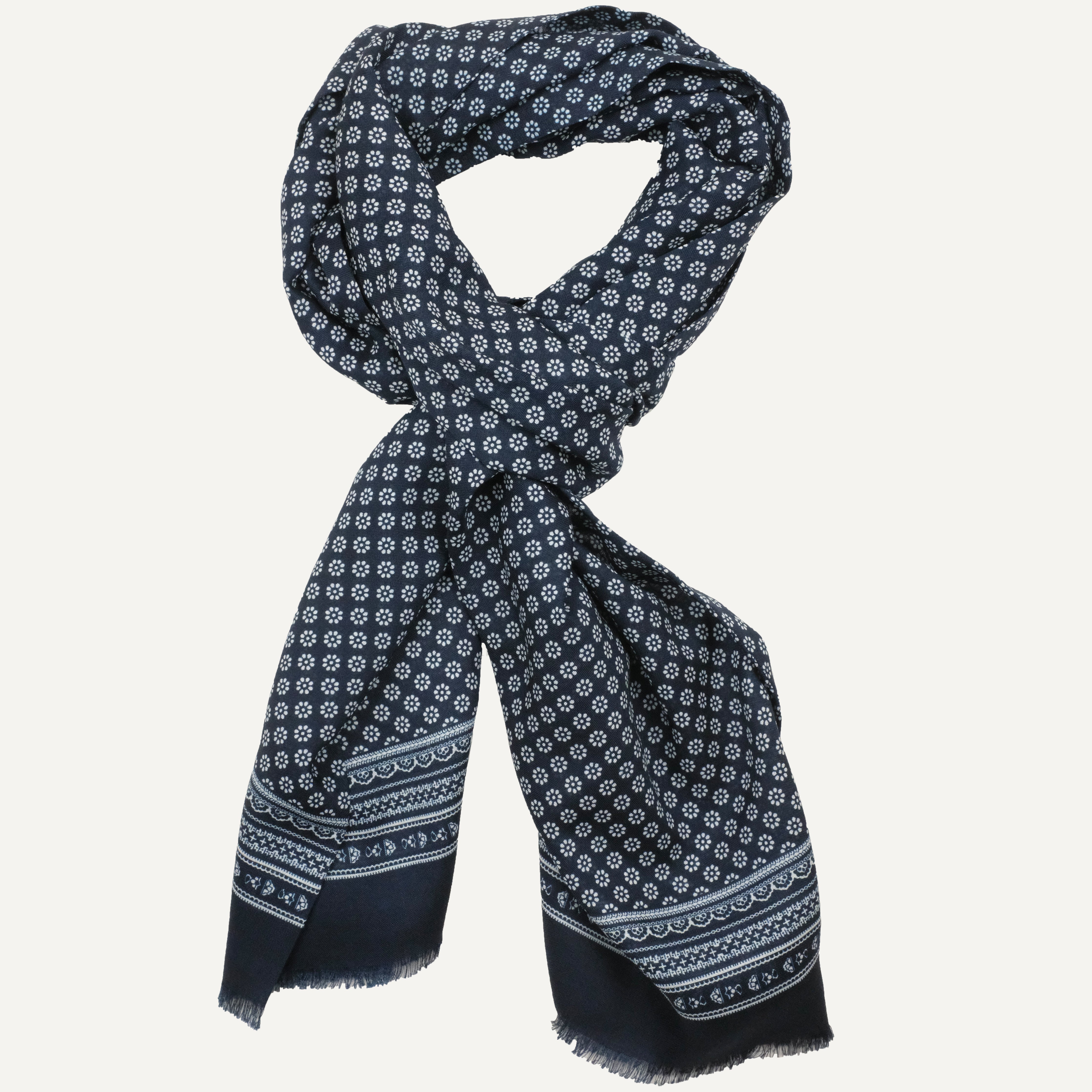 Navy Foulard Print Scarf