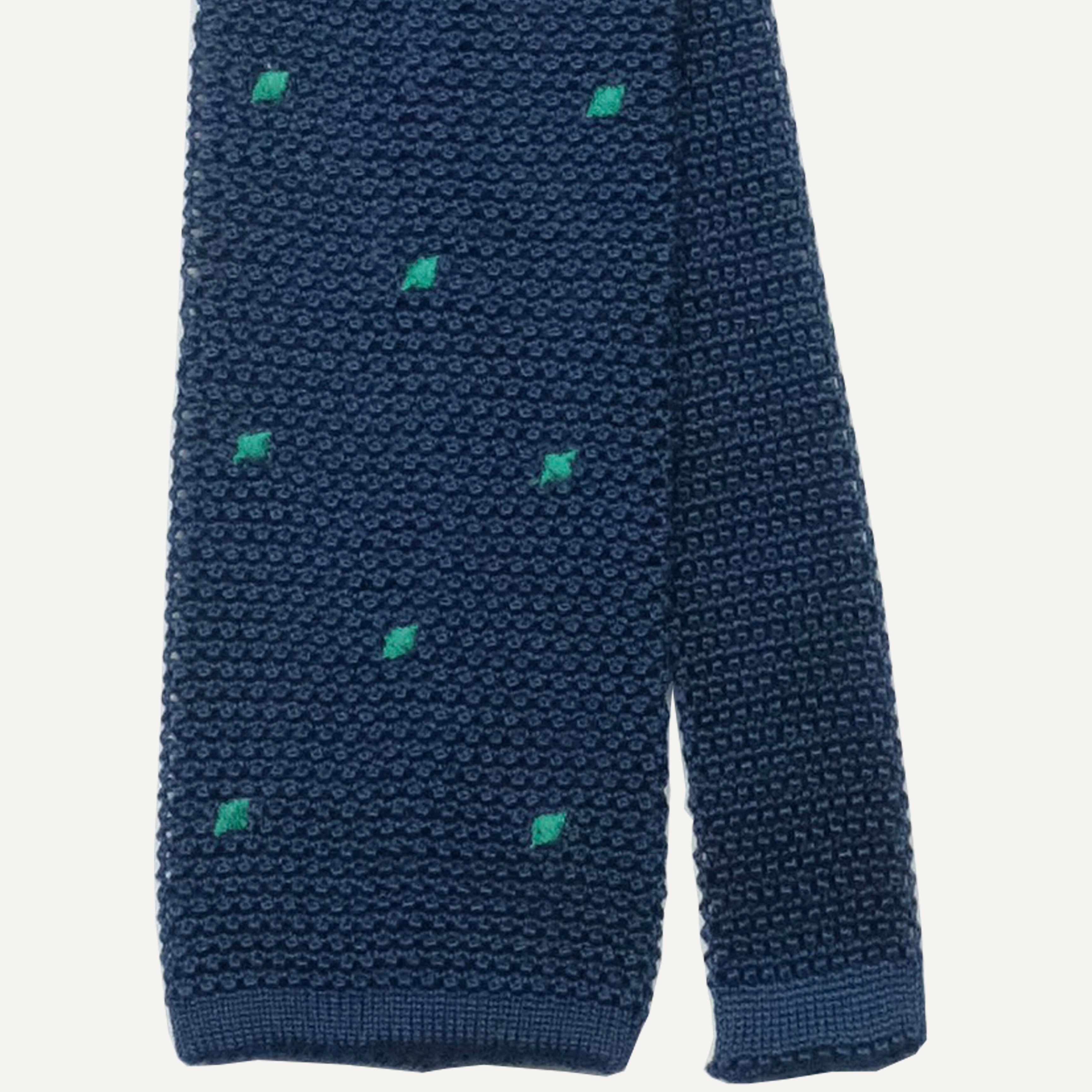 Navy & Green Dot Silk Knit Tie