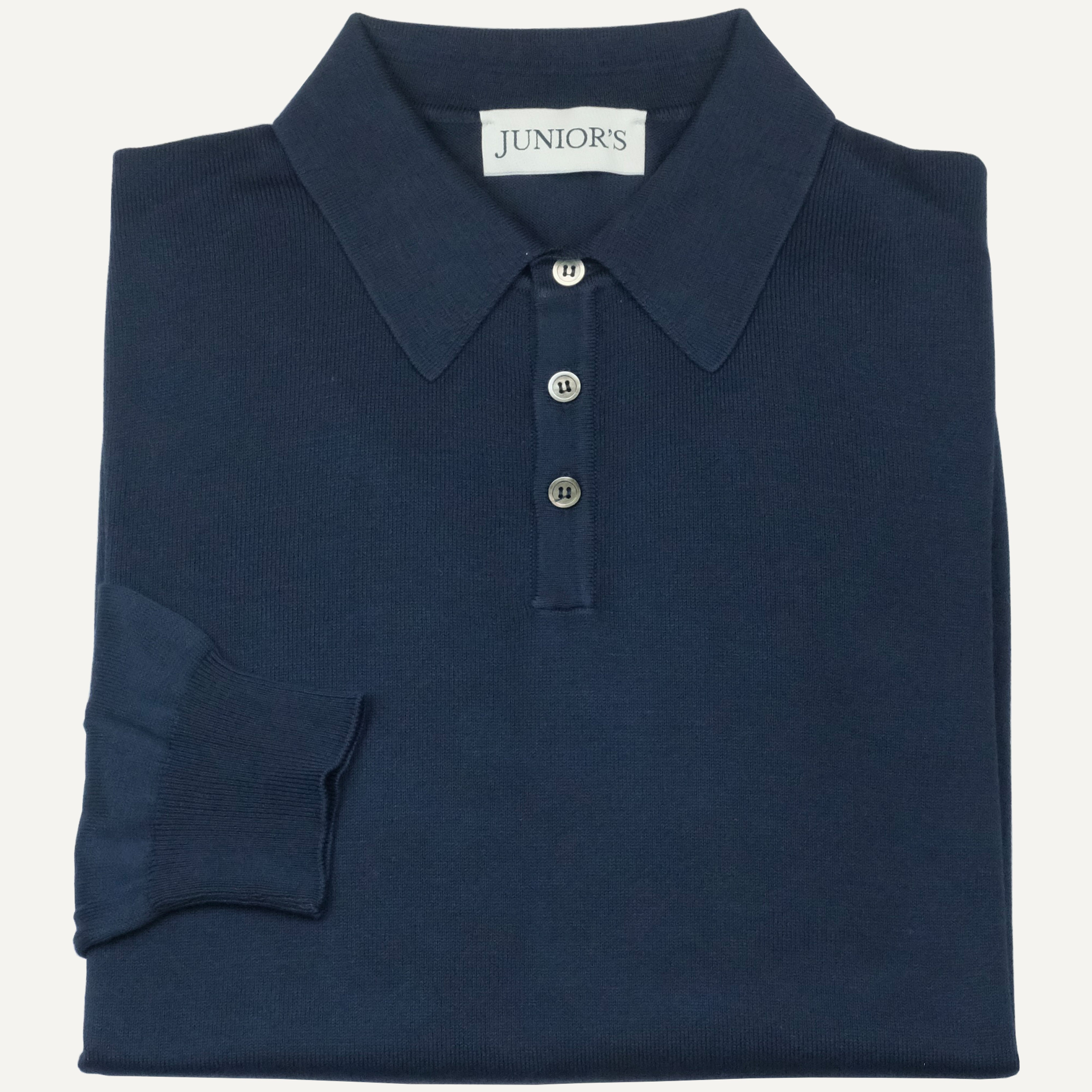 Navy Cotton Long Sleeve Polo