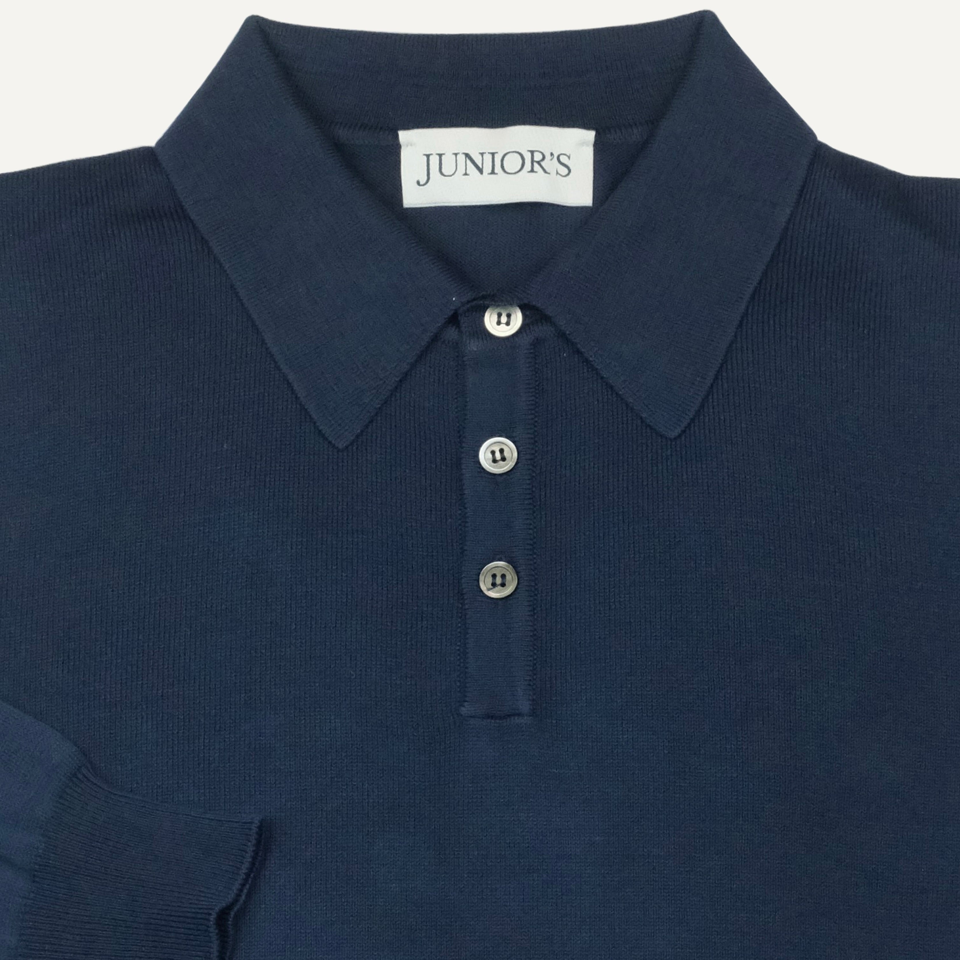 Navy Cotton Long Sleeve Polo
