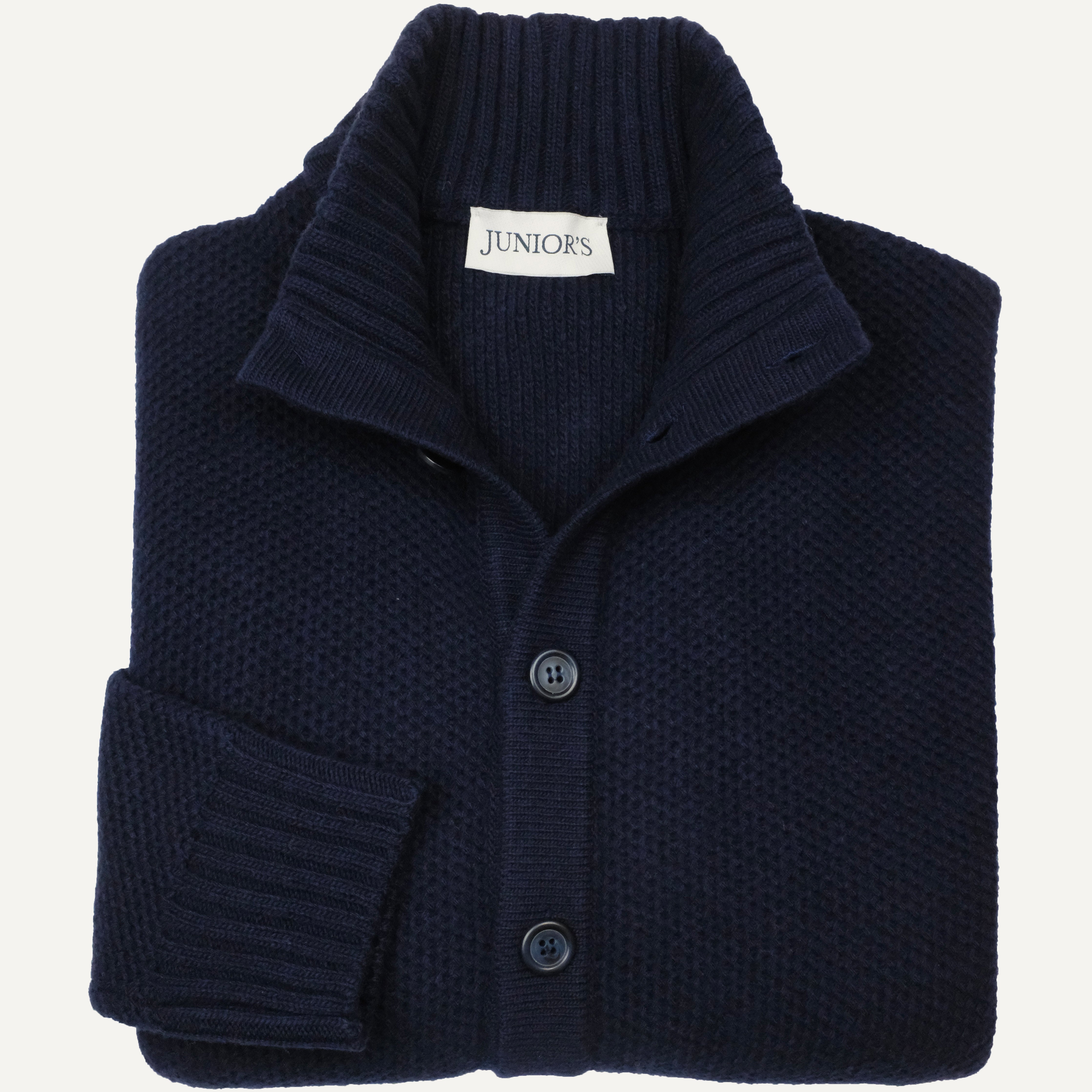 Navy Wool & Cashmere Rice Stitch Mock Neck Cardigan