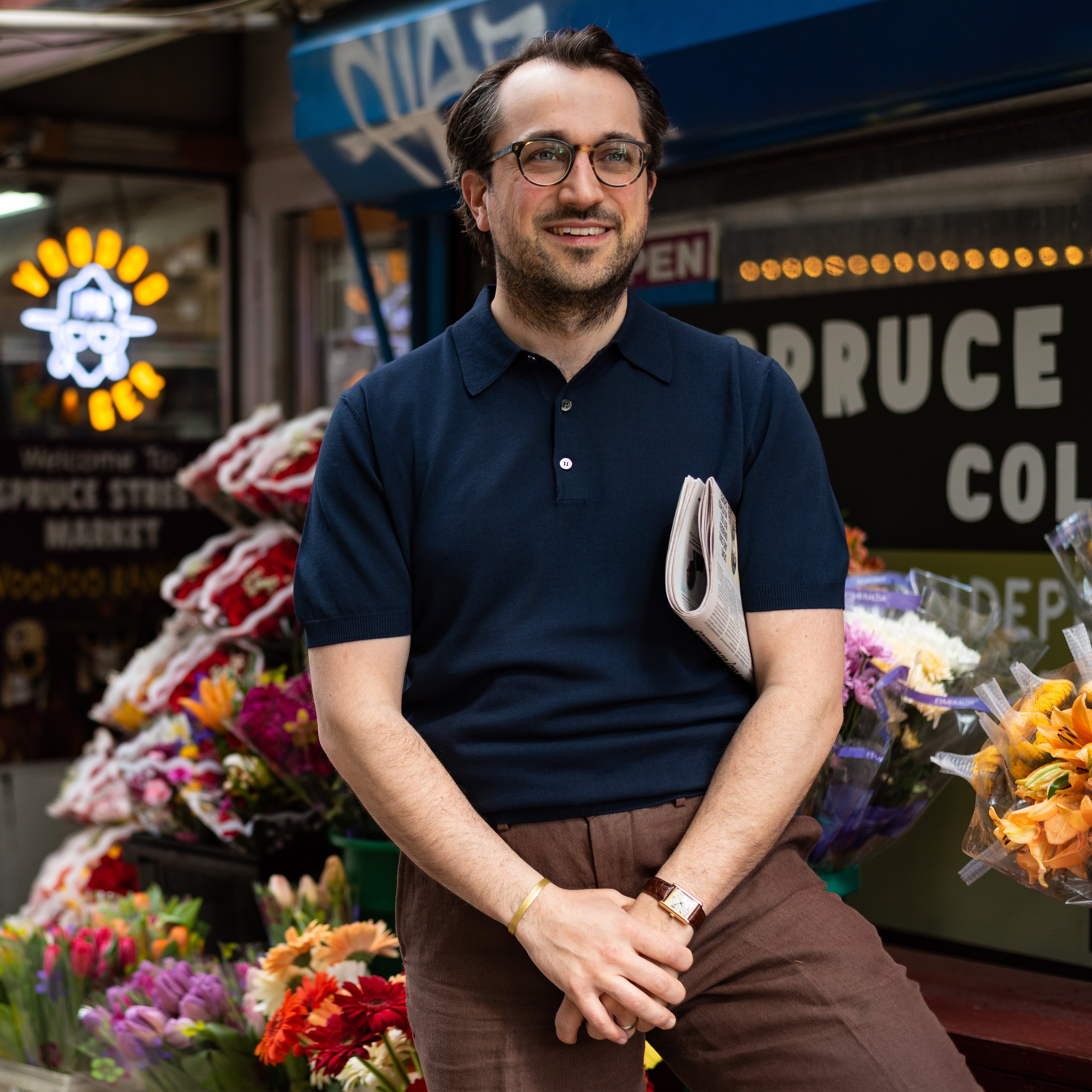 Navy Crepe Cotton Polo