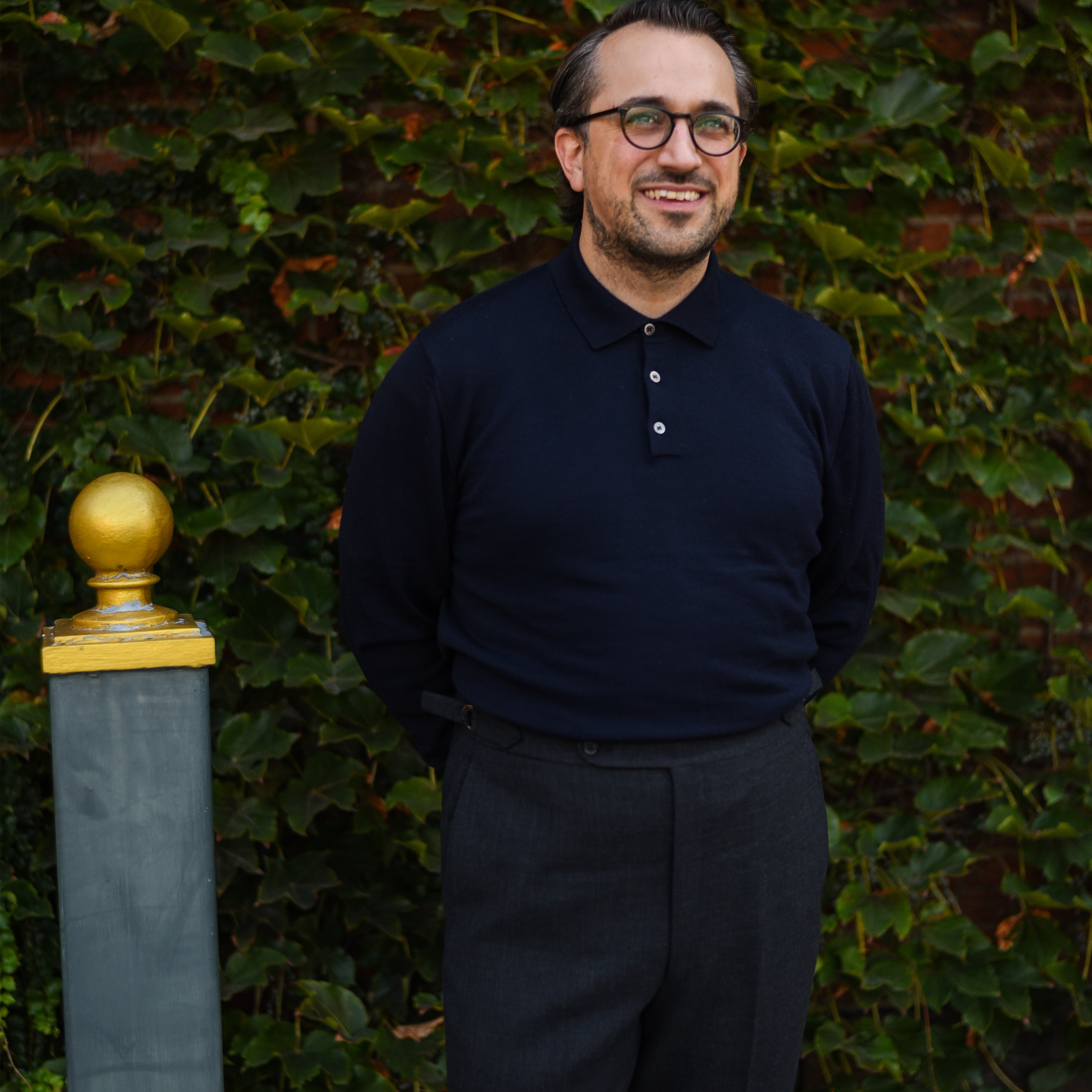 Navy Merino Long Sleeve Polo