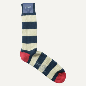 Navy & Natural Block Stripe Sock