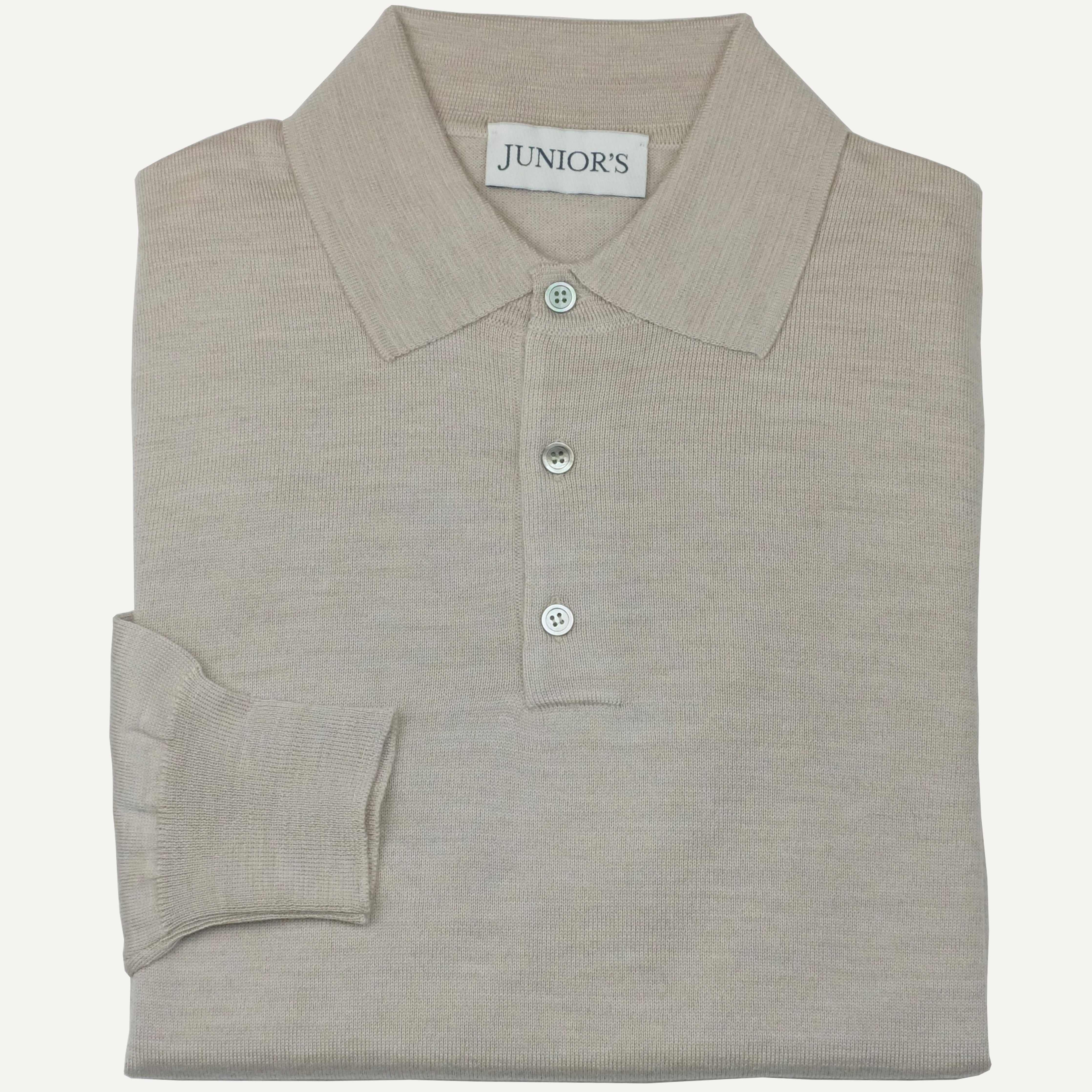 Oatmeal Merino Long Sleeve Polo