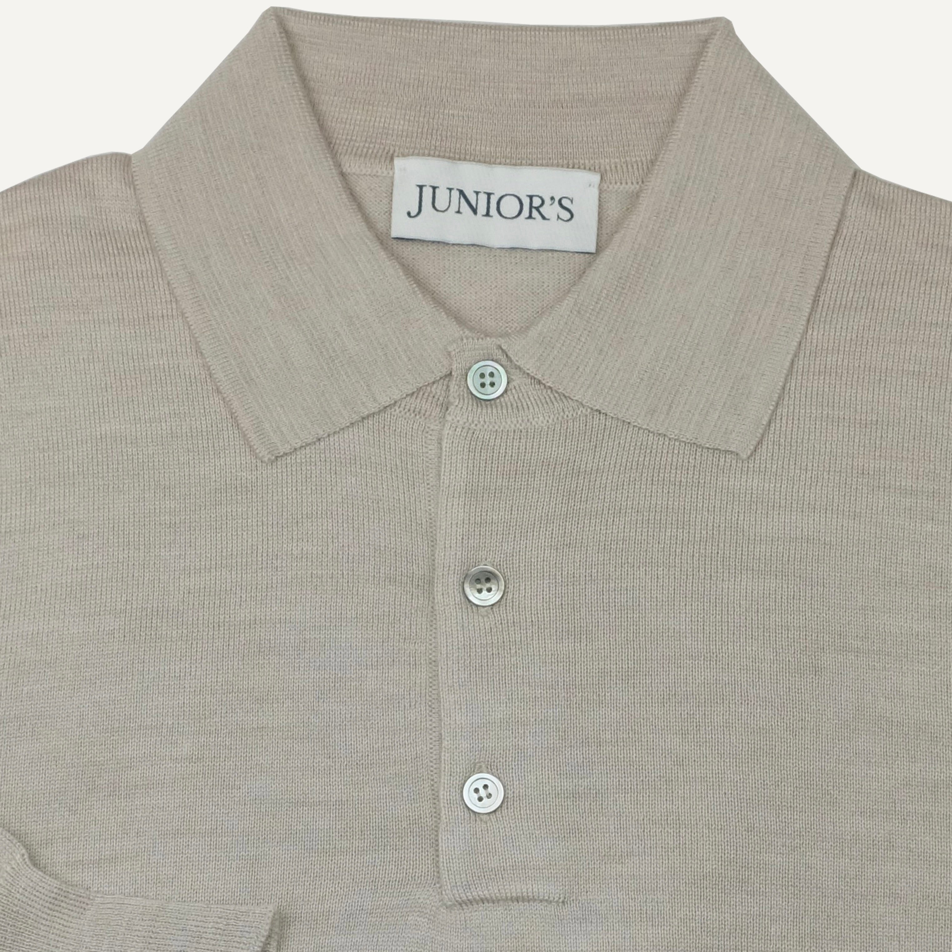 Oatmeal Merino Long Sleeve Polo