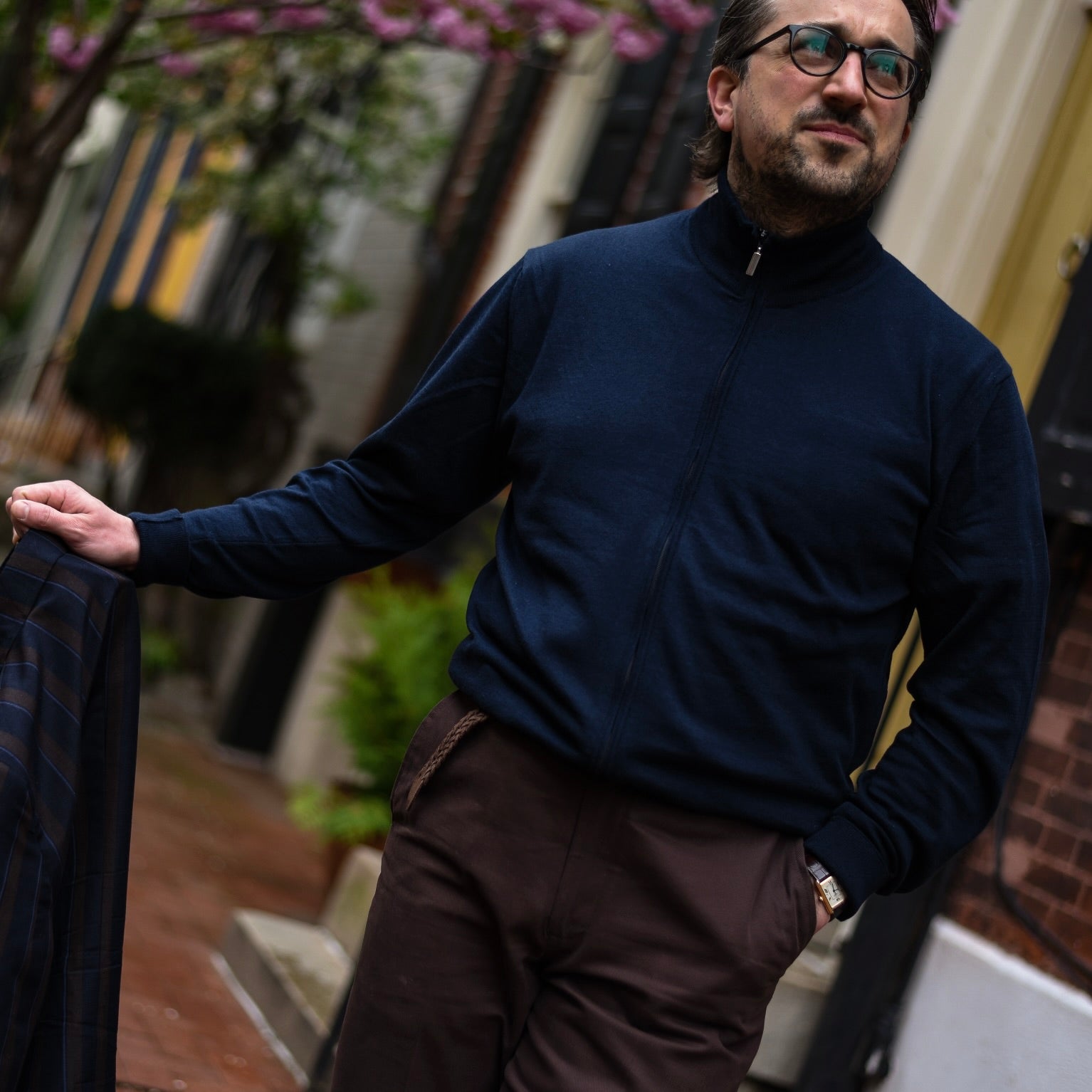 Navy Cotton & Cashmere Full Zip