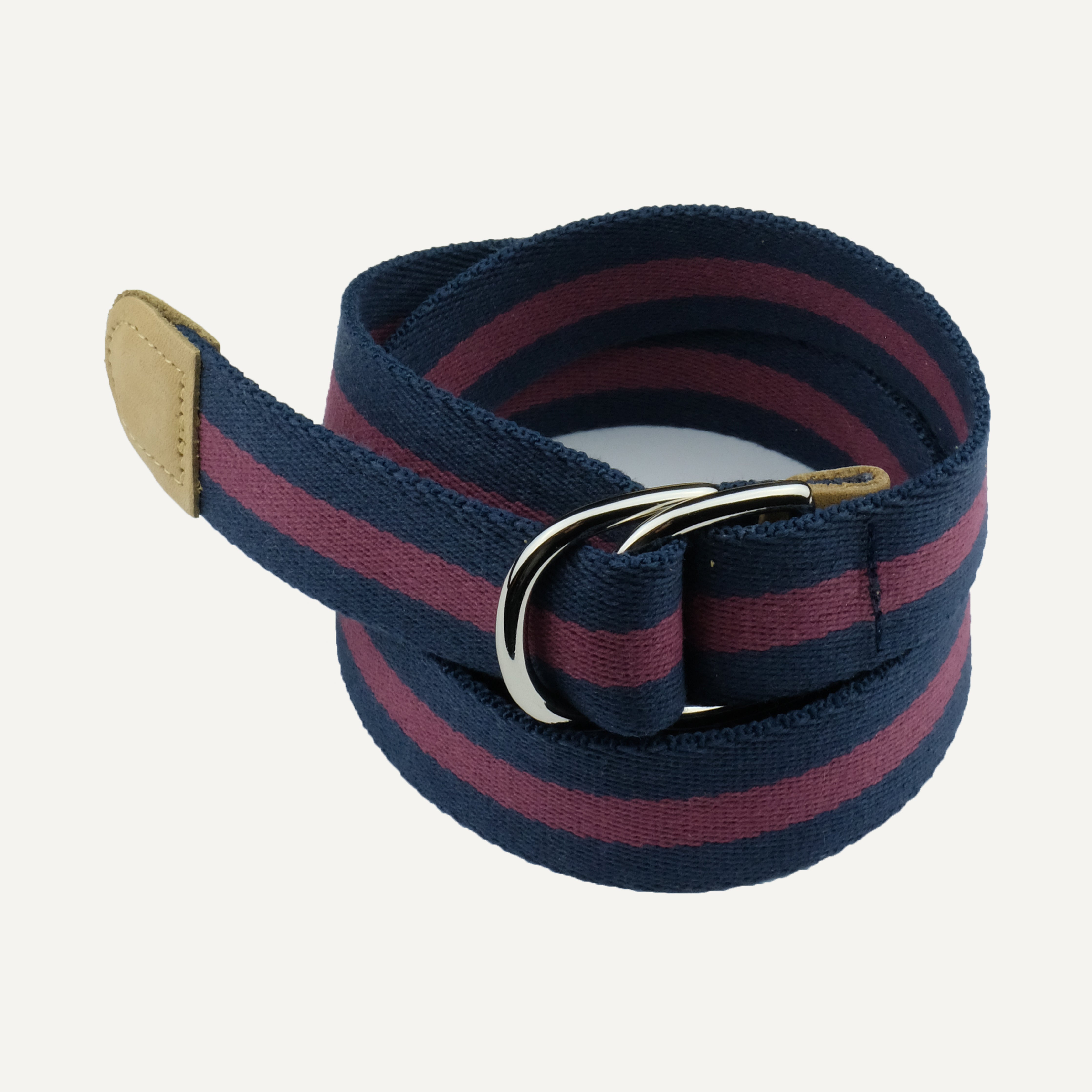 Navy with Burgundy Stripe Surcingle Cotton D-Ring Belt