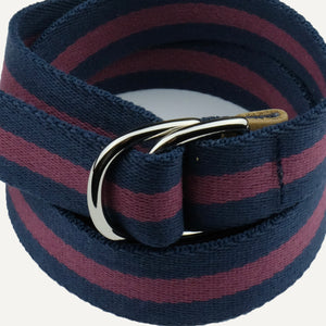 Navy with Burgundy Stripe Surcingle Cotton D-Ring Belt