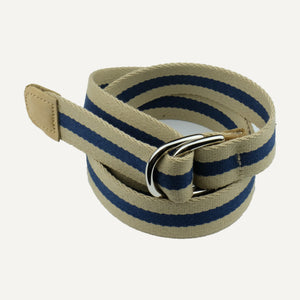 Tan with Navy Stripe Surcingle Cotton D-Ring Belt