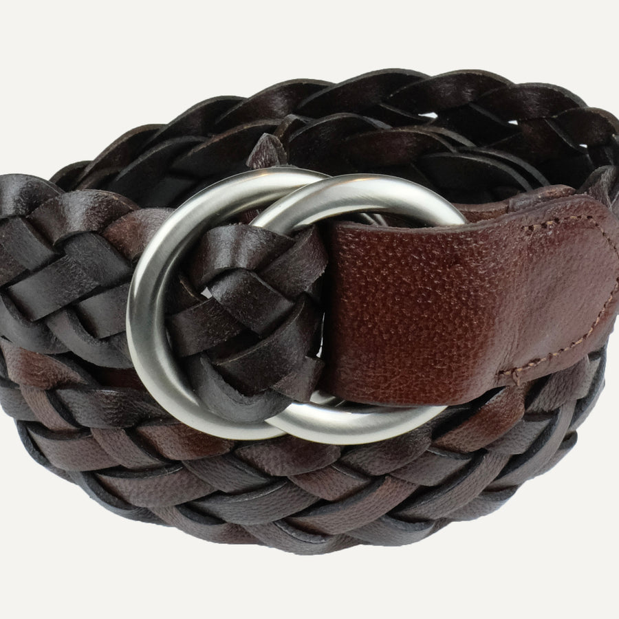 Brown Woven Calfskin O-Ring Belt
