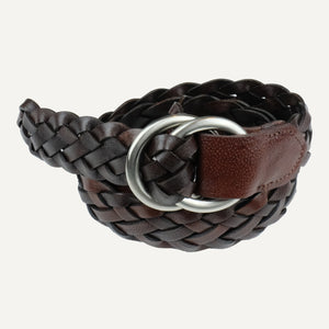 Brown Woven Calfskin O-Ring Belt