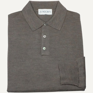 Almond Brown Merino Long Sleeve Polo Sweater