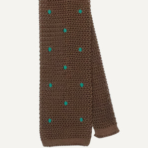 Brown & Green Dot Silk Knit Tie