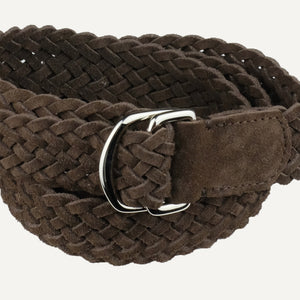 Brown Suede Woven D-Ring Belt