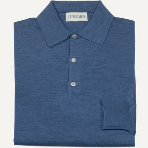 Denim Blue Merino Long Sleeve Polo Sweater