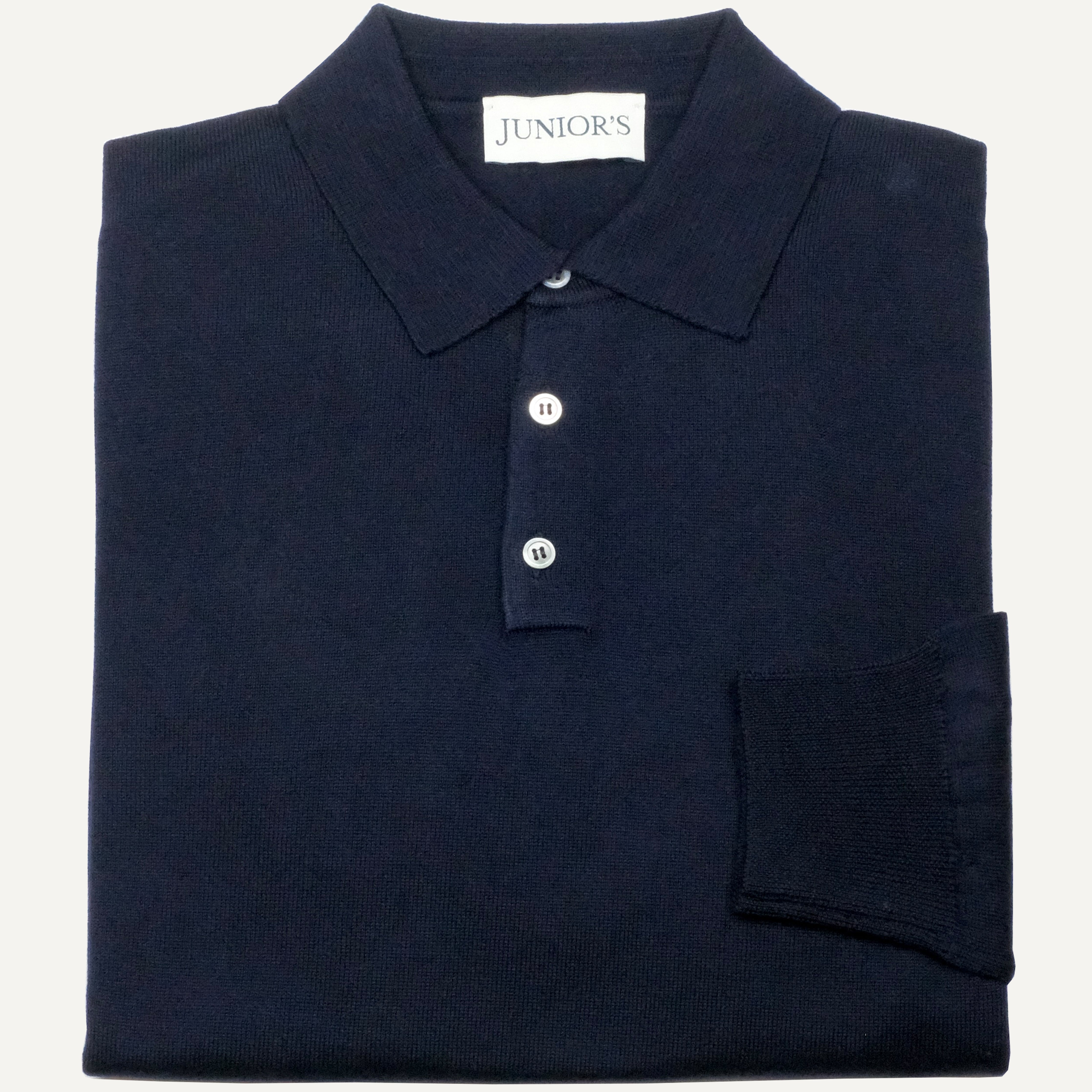 Navy Merino Long Sleeve Polo