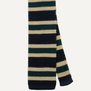Navy & Green Stripe Silk Knit Tie