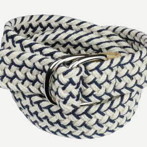 Navy & Natural Woven Cotton D-Ring Belt