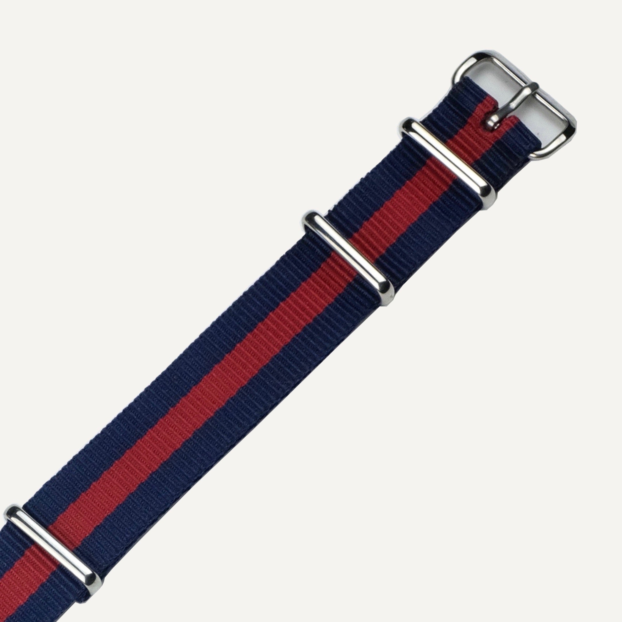 Navy & Red Stripe NATO Watch Strap - 18mm