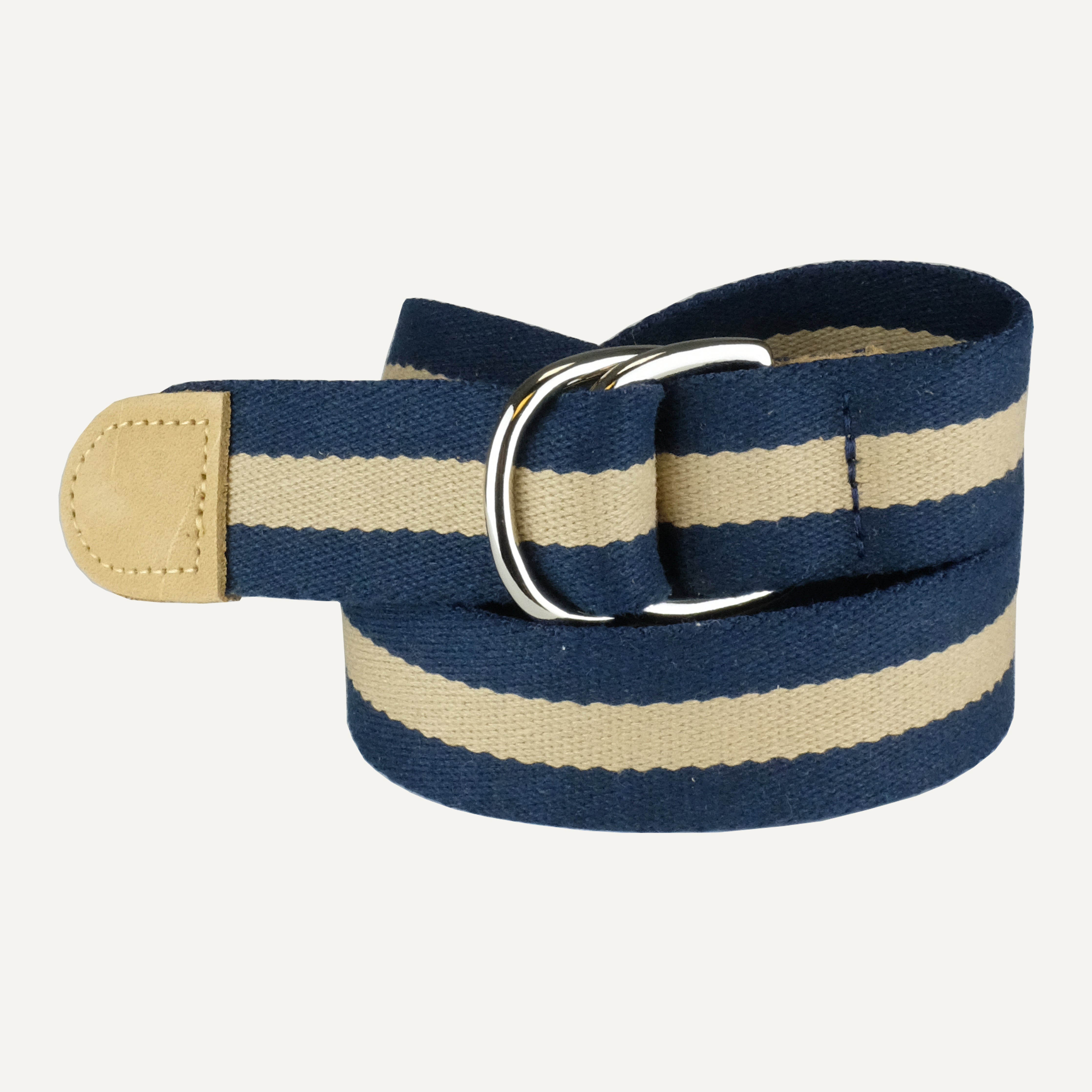 Navy with Tan Stripe Surcingle Cotton D-Ring Belt