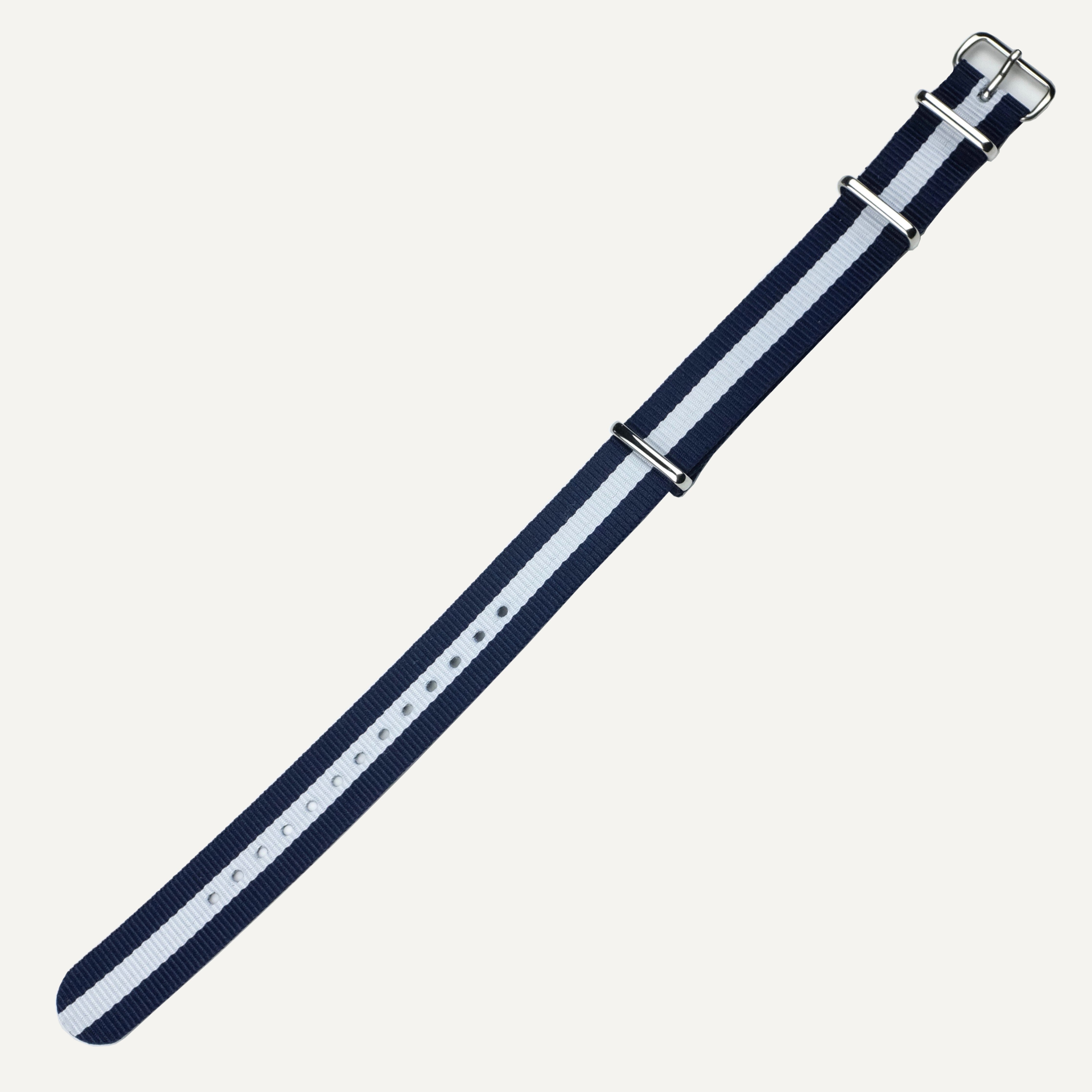 Navy & White Stripe NATO Watch Strap - 18mm