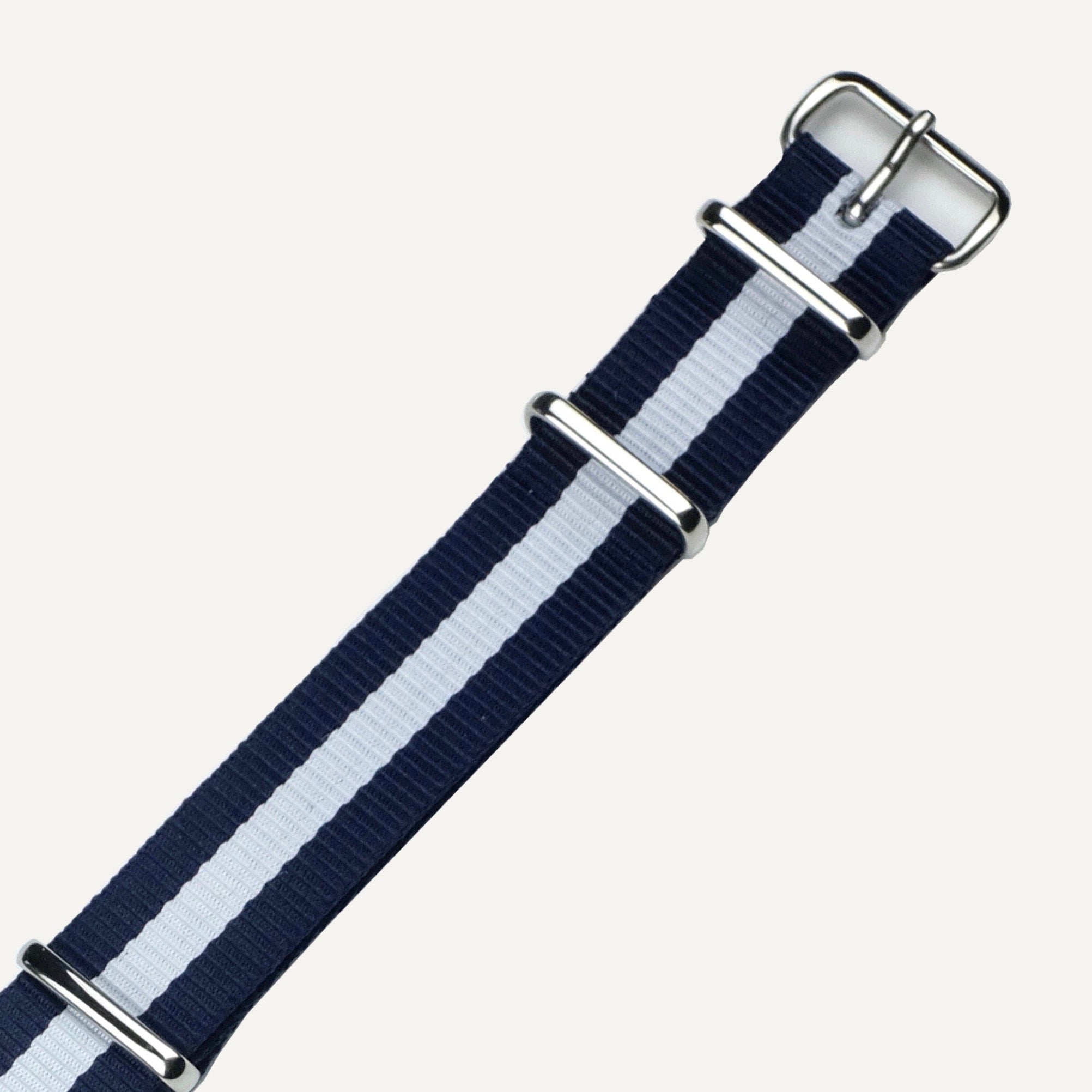 Navy & White Stripe NATO Watch Strap - 18mm